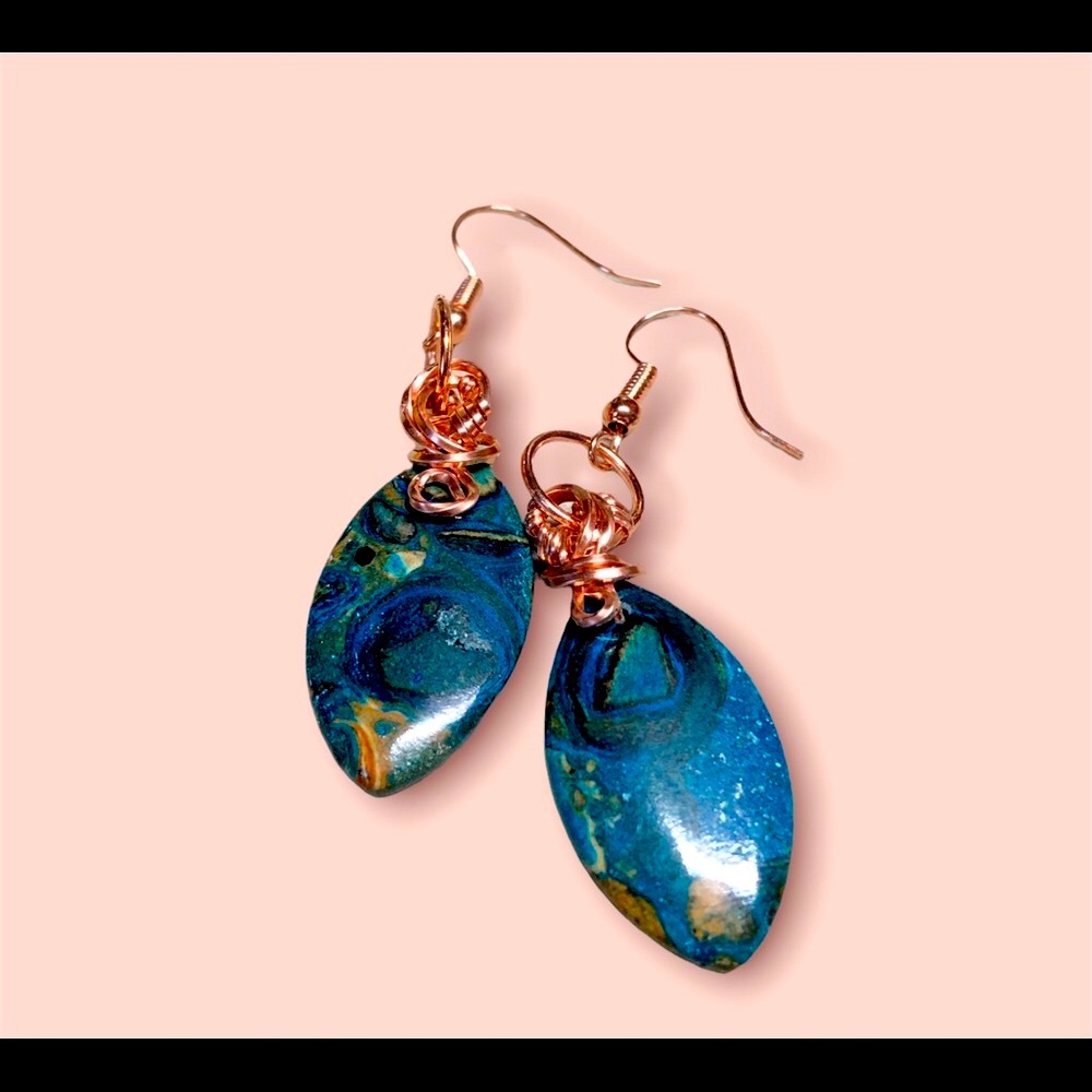 Ghost eye jasper and copper earrings-artisan Handmade